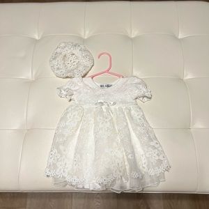 Baby Girls Newborn BeBe Gabrielle White Floral Print Dress With Matching Hat